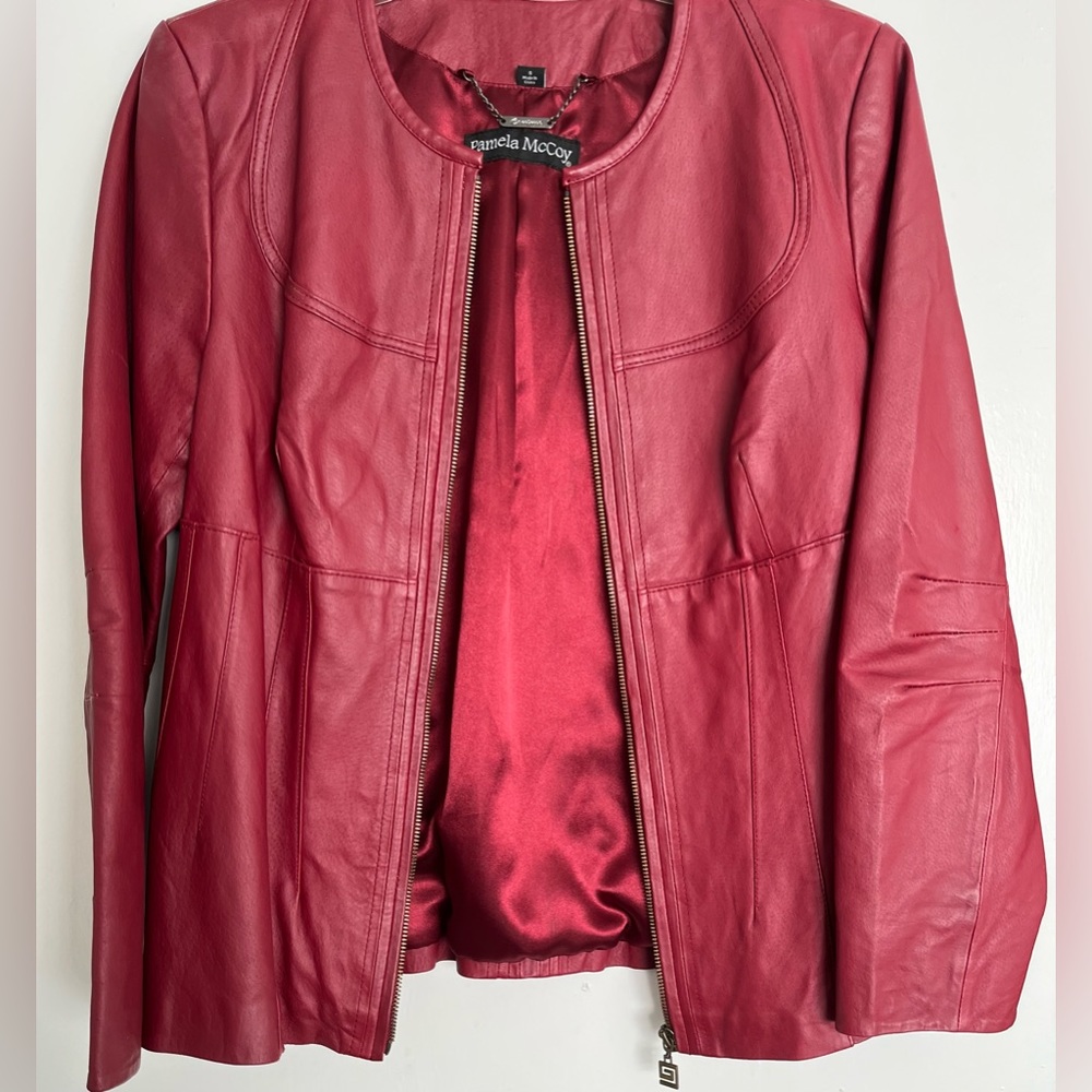Pamela McCoy Burgundy Leather Jacket